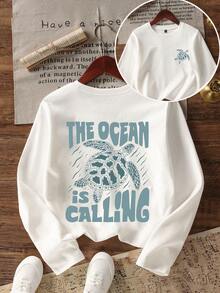 Teen Girl Casual Fun Print Crew Neck Pullover Long Sleeve T-Shirt, Autumn/Winter Top - White - View 3