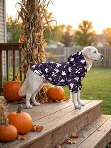 1 PIEZA Sudadera con capucha de Halloween para perro - Sudaderas cálidas para perro, sudaderas con estampado completo para perros pequeños medianos y grandes, ropa para perro con estampado completo - Patrón de Halloween con fantasmas y murciélagos - Multicolor - Ver 6