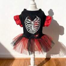 LUCKIE PAL 1pc Halloween Skeleton Print Pet Mesh Dress With Flutter Sleeves And Ruffle Trim, Cute Ballet Style Fairy Tutu Dress For Cats And Dogs - Multicolor - View 10