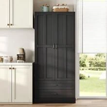 Kitchen Cabinet With 3 Pull-Out Shelves, Drawers, And Double-Door Tall Cabinet With Door Shelves For Kitchen, Dining Room & Living Room - 黑色 - 查看 5