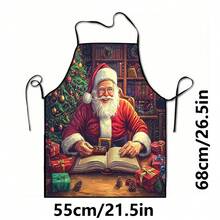 1pc Christmas Santa, Christmas Bell, Christmas Snowflake, Christmas Reindeer, Christmas Tree, Christmas Snowman, Christmas Penguin, Christmas Cartoon Animal Pattern Chef Apron, Apron, Suitable For Home Decor And Kitchen Use. Made Of 100% Polyester Material, Designed As Sleeveless Style, Perfect For Home Kitchen, Outdoor BBQ Cooking. This Printed Apron Is Unisex, Machine Washable And Reusable, An Essential Kitchen Item - Multicolor - View 10