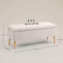 Upholstered Bench With Storage 110 X 39 X 45 Cm In Beige With Linen Look For Hallway, Bedroom, Living Room, Made Of Rubberwood - Beige - View 3