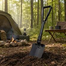 Pala Plegable Multifuncional de Acero con 3 Modos de Plegado, Herramienta de Excavación Portátil para Camping, Senderismo, Jardinería y Vehículo - Negro - Ver 4