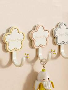 Cute Flower Adhesive Hooks & Wall Hangers, 4/8Pcs Floral Decorative Sticky Hooks Heavy Duty Load-Bearing, Waterproof No Drilling Damage Free Hanging Hooks For Bathroom Kitchen Bedroom Office Dorm, Clothes Towel Coat Organizer Home Wall Storage Decor - Multicolor - View 4
