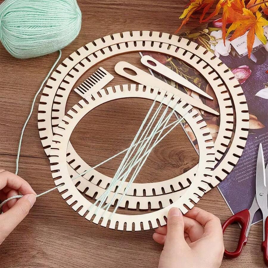 Set Alat Tenun Kayu Bundar 6 Buah dengan Sisir Tenun dan Jarum Bentuk Tetesan Air Mata, Cocok untuk Kerajinan DIY dan Pembuatan Perhiasan, Alat Tenun, Penggemar Jahit, Pemula dan Profesional, Alat Tenun Portabel, Aksesoris Jahit - Berbagai gaya - View 1