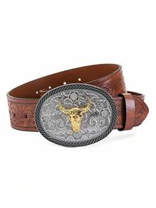 1pc Vintage Men's Belt Elegant Style Casual Artificial PU Wide Belt, Suitable For Casual Pants, Skirts, Daily, Work, Date, Party, Christmas, Valentine's Day - Men's Belt - View 5