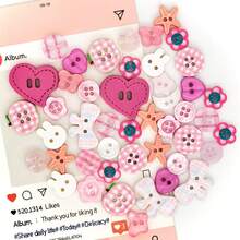 4/16/32/56/88/100Pcs Pink Mixed Resin Buttons, Heart Rabbit Flower Plaid Irregular Shaped Buttons, DIY Cream Glue Hair Clips Phone Case Handmade Decoration Accessories, Random Styles - Multicolor - View 8