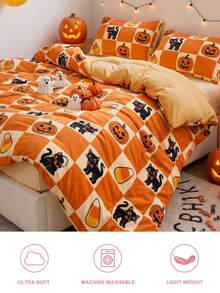 2/3pcs Halloween Print Duvet Cover Set, Button Closure Duvet Cover, Includes 1 Duvet Cover And 1/2 Pillowcases, No Duvet Insert, Suitable For Single/Double/Queen/King All Sizes, Home School Dorm Bedding, Machine Washable - Multicolor - View 7