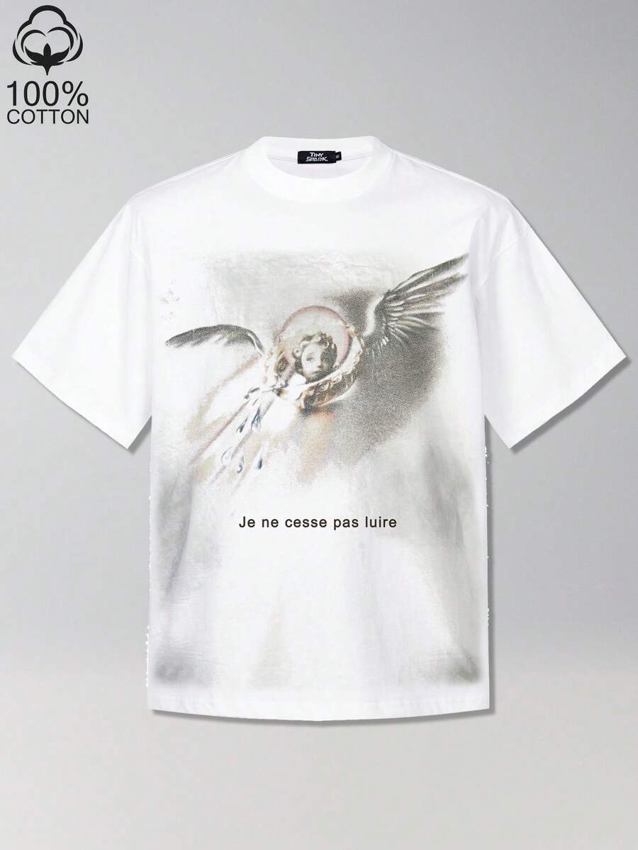 Tiny Spark Streetwear White Tee Shirt Angel Vintage Graphic Retro Dark Romance Style - White - View 1
