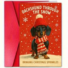 (1pc) Dachshund Christmas Card With Snowflakes And Holiday Atmosphere (Thank You Card, Halloween Card, Christmas Card, Birthday Card, Blessing Card, Wedding Essential) - Sets - View 9