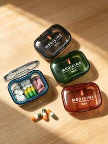 十字與「Medicine」印花醫療包，便攜極簡藥丸收納盒，3格設計，適合居家與旅行，防水防潮迷你藥盒，可用於存放、戒指及其他小物品，適用於旅行收納、旅行容器、辦公室等多種場景，開學季、教師節與醫生朋友的完美禮物 - 彩色 - 查看 3