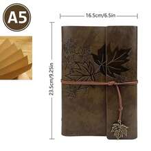 Unisex Diary Notebook, Brown Leather Sketchbook Classic Spiral Bound Notebook, Unlined Kraft Paper Refillable Journal Travel Diary, Suitable For Writing Ideal Gift (Leaf) - Multicolor - View 3