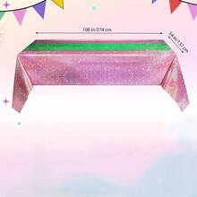 2/4pcs Laser Pink Green Patchwork Disposable Plastic Tablecloth Party Decoration Plastic Rectangular Tablecloth Birthday Wedding Bachelor Anniversary Party Supplies 54x108inch - Multicolor - View 5