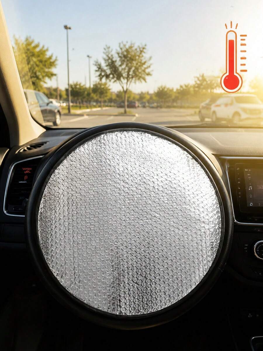 Steering Wheel Cover Sun Shade For Car, With Waterproof Car Seat Cover Protector, Foam Car Steering Wheel Sun Shade, Foldable UV Protection Steering Wheel Cover, Car Seat Cover, Black Car Seat Cover, Front Seat Protector, Effectively Blocks Sunlight, Protects Steering Wheel, Suitable For Sedans And SUVs, Easy To Carry, Ideal For Daily Commute, Travel And Camping