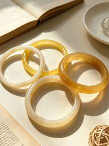7/4/3pcs Fashion Elegant Casual Style Yellow Resin Marbled And Plain Metal Iron Bracelet Set, Suitable For Women's Daily, Vacation And Party Wear, Gift - Multicolor - View 8