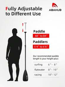 Abahub 3/4-Piece Adjustable SUP Paddle, Lightweight Aluminum Alloy Shaft |   68-84",Plastic Nylon Blade,Durable Paddleboard Paddle,Black/Blue/Green/Orange/Red/Yellow - Black - View 3
