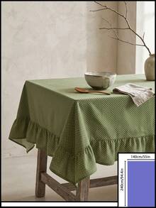 1pc Green Background White Polka Dot Pattern Ruffle Edge Tablecloth, Fresh Natural Style, Rectangular With Ruffle Edge And Pleated Detail, Decorative And Functional For Home Dining - Green - View 21