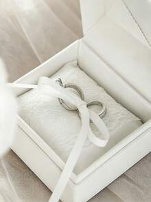 Personalized Name & Date Artificial Leather Ring Box, Customized Square Elegant White Wedding Ring Box, Customized Lace Ring Pillow, Wedding Ring Pillow With Bow, Elegant Tulle Lace - Multicolor - View 7