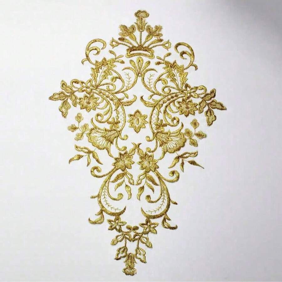 2件裝金色水溶性花卉刺繡婚紗貼花補丁 - 多色 - 查看 1