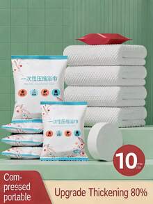 Compressed Bath Towel, Thickened Extra Large Outdoor Swimming Travel Bath Towel, Extra Large Compressed Bath Towel, Suitable For Swimming And Travel - Portable, Super Absorbent Compressed Travel Towel, Lightweight And Space-Saving, Suitable For Face And Body Cleansing, Gentle And Non-Irritating To Skin, Perfect For Outdoor, Gym And Daily Use. - White - View 3