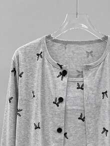 Spring/Autumn Girls Pink Princess Style Lace Collar + Heart Print Long Sleeve Long Pants Pajama 2-Piece Set, Soft Fabric, Loungewear - Light Grey - View 6