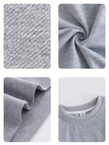 2pcs Girls Minimalist Casual Bow Print Crew Neck Sweatshirt + Pants Set, Autumn/Winter Fashion Comfortable Outfit - Grey - View 6