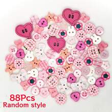 4/16/32/56/88/100Pcs Pink Mixed Resin Buttons, Heart Rabbit Flower Plaid Irregular Shaped Buttons, DIY Cream Glue Hair Clips Phone Case Handmade Decoration Accessories, Random Styles - Multicolor - View 15