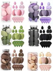 14 Pcs Makeup Sponge Set With Storage Jar, Soft Makeup Sponge For Liquid Foundation, Makeup Sponge Finger Puff, Dual-Use Dry And Wet Foundation Makeup Puff - Multicolor - View 1