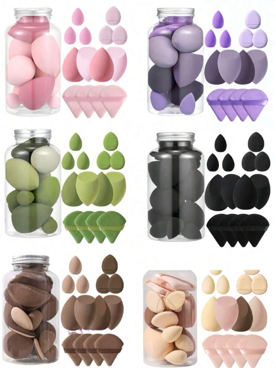 14 Pcs Makeup Sponge Set With Storage Jar, Soft Makeup Sponge For Liquid Foundation, Makeup Sponge Finger Puff, Dual-Use Dry And Wet Foundation Makeup Puff - Multicolor - View 1