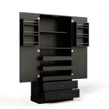 Kitchen Cabinet With 3 Pull-Out Shelves, Drawers, And Double-Door Tall Cabinet With Door Shelves For Kitchen, Dining Room & Living Room - 黑色 - 查看 10