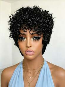 150% Density Natural Black Curly Short Wig, Suitable For Daily Wear And Parties - SNatural - View 1