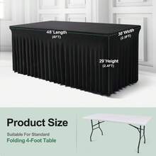 Elegant 6ft White Spandex Tablecloth With Ruffled Hem, Elastic Fit Rectangular Folding Table Cover, Washable Wrinkle-Resistant, Suitable For Events, Receptions And Holiday Decor - A - View 13