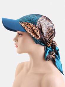 1pc Women's Satin Printed Square Scarf Visor Hat, Outdoor Sun Shading Bandana Hat, Suitable For Daily Use - Multicolor - View 6