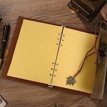 Unisex Diary Notebook, Brown Leather Sketchbook Classic Spiral Bound Notebook, Unlined Kraft Paper Refillable Journal Travel Diary, Suitable For Writing Ideal Gift (Leaf) - Multicolor - View 5