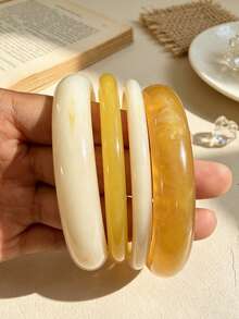 7/4/3pcs Fashion Elegant Casual Style Yellow Resin Marbled And Plain Metal Iron Bracelet Set, Suitable For Women's Daily, Vacation And Party Wear, Gift - Multicolor - View 7