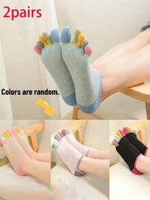 2 Pairs (Random Color) Women's Colorful Five-Finger Socks, Low-Cut Heel Socks, Sweat-Absorbing, Invisible, Breathable Toe Socks - Multicolor - View 12