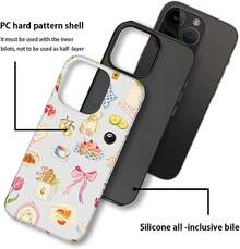 Compatible With IPhone 15 Case - Hybrid Heavy Duty 2 In 1 Full Body Rugged Shockproof Protection Glossy Case For IPhone 15 - Retro Patchwork Flower Bow - 白色 - 查看 3