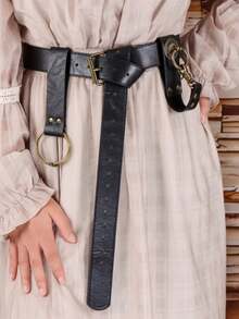 3 Peças Cinto Largo de Couro PU Vintage Medieval de Halloween, Fivela de Cinto e Clipe de Saia, Acessórios de Cosplay de Bruxa Renascentista e Cavaleiro - A - Visão 9