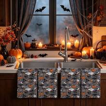 2/4/48pcs Halloween Series Grey Background Halloween Element Pattern Printed Kitchen Towels - Super Soft, Highly Absorbent Polyester Tablecloths And Hand Towels, Perfect For Holiday Decor, Kitchen Decor, Party Decor. - Multicolor - View 3