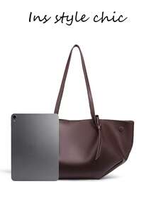 Solid Color Magnetic Closure Large Capacity Tote Bag, Portable Handheld Shoulder Tote Bag, Suitable For Students, Young Professionals For Daily Commute, Outings, Dates And Short Trips - Coffee - View 3