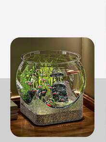 Round Transparent Aquarium With Rock Landscape Design, Desktop Fish Tank, Stable For Small Fish, Betta, Shrimp And Aquatic Pet Turtles, Home Office Garden Decorative Mini Fish Tank - Multicolor - View 3