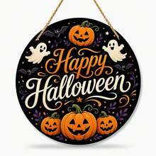 2D Flat Multiple Styles Round Wooden Door Hanging Signs, Witch Welcome Broom & Potion Bottle, Pumpkin Ghost Happy Halloween, Full Moon Black Cat Pumpkin, Moonlit Castle Bats, Entryway Window Holiday Decorative Hanging Tags, Suitable For Autumn Or Halloween Decoration - Hanging Ornament - View 9