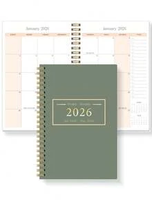 1 Peça Planejador Mensal A5 Minimalista Verde Sálvia 2026, Calendário Espiral Dourado com Grades, Lista de Tarefas & Mini Calendários, Acessórios de Mesa de Escritório Cadernos para Acessórios de Professor de Escola, Presentes de Halloween - Retângulo - Visão 5