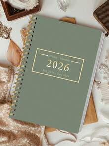 1 Peça Planejador Mensal A5 Minimalista Verde Sálvia 2026, Calendário Espiral Dourado com Grades, Lista de Tarefas & Mini Calendários, Acessórios de Mesa de Escritório Cadernos para Acessórios de Professor de Escola, Presentes de Halloween - Retângulo - Visão 10