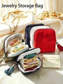 Organizador de Joyas de Viaje, Portátil con Bolsillo con Cremallera, Bolsa de Almacenamiento a Prueba de Polvo, Adecuado para Anillos, Aretes y Pulseras, Rollo de Joyas, Rollo de Joyas - Multicolor - Ver 9