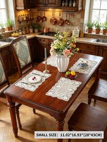 1件 100%聚酯纖維復古刺繡蕾絲桌旗，附流蘇，鄉村風花卉葉片鏤空梳妝台布，歐式櫥櫃裝飾桌旗，適用於邊櫃與電視櫃 - 卡其色 - 查看 15