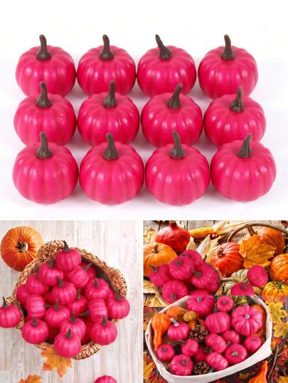 MEHELANY 24/12/2pcs Rose Red Artificial Mini Pumpkins, Halloween DIY Wreath Handmade Decoration, Fake Plant Kitchen Tabletop Ornament, Seasonal Bowl Decor, Autumn Door Wreath, Thanksgiving Dinner Centerpiece Decoration, Autumn Wedding Party Tabletop Artificial Decor