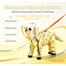 Fruit Series Waterproof Dog Raincoat Set, Includes 1pc Raincoat And Waterproof Leash, Multiple Colors Available, Windproof And Fully Waterproof, Full Coverage Design, With Special Fasteners, Non-Slip Rubber Sole, Adjustable Hook And Loop, Full Paw Coverage And Reflective Strips - Yellow - View 9