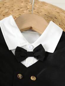 3pcs/Set Baby Boy Spring/Autumn British Gentleman Style Long Sleeve Shirt, Bowknot Decor Vest, Long Pants Formal Outfit, Suitable For Birthday Party Wear - Black - View 4