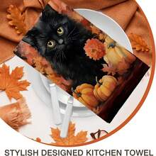 2/4/48pcs Autumn Series Dark Night Black Cat & Pumpkin Pattern Printed Kitchen Towels - Super Soft, Highly Absorbent Polyester Tableware And Hand Towels, Perfect For Holiday Decor, Kitchen Decor, Party Decor - Multicolor - View 8